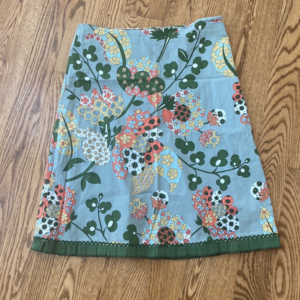 Persaman New York Floral A-Line Skirt in Light Blue with Green, Yellow & Coral